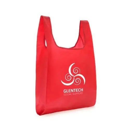 Promotional foldaway shopper bag in red with printed logo