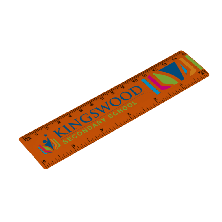 Promotional recycled 15cm ruler in orange with printed logo