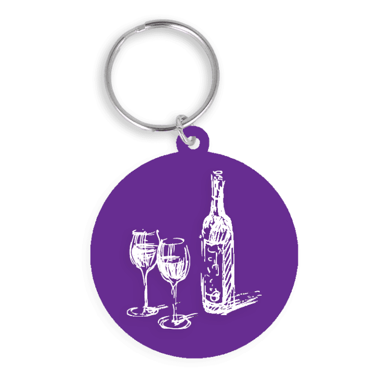 Branded recycled 45mm circle keyring in purple with printed logo or design