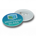 Branded recycled 55mm circular badge with printed logo or design