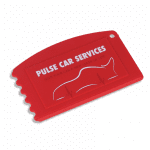 Promotional recycled credit card ice scraper in red with printed design or logo