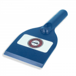 Promotional recycled curved ice scraper in blue with printed design or logo