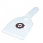 Branded recycled curved ice scraper in white with printed design or logo