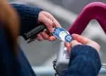 Promotional recycled pop coin trolley keyring with printed logo