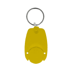 Promotional recycled pop coin trolley keyring in yellow with printed logo