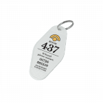 Promotional recycled hotel keyring in white printed with logo or design