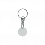 Promotional recycled trolley coin keyring in white with printed logo