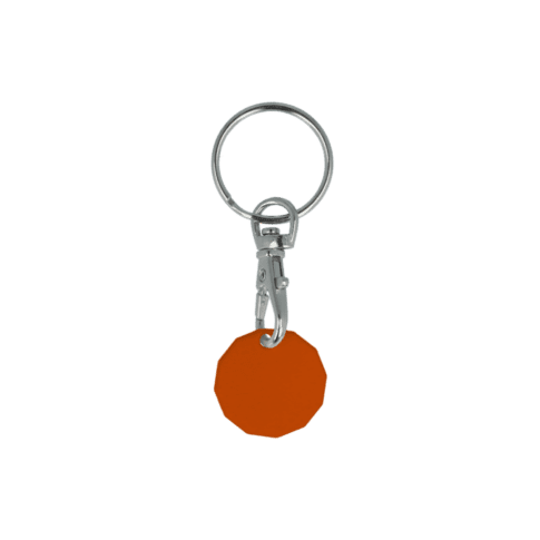 Promotional recycled trolley coin keyring in orange with printed logo