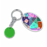 Promotional recycled trolley mate oval keyring in green with printed logo or design