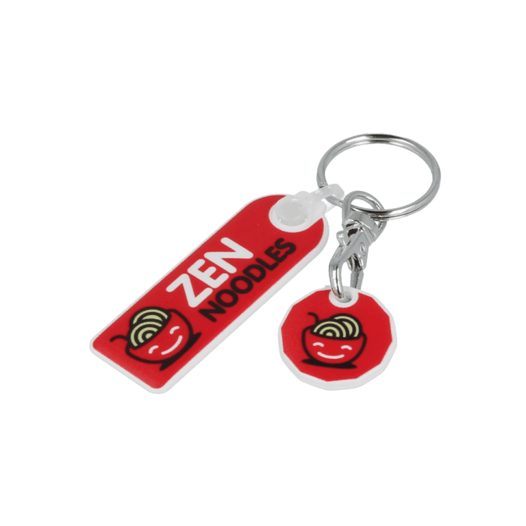 Promotional recycled trolley mate rectangle keyring with printed logo or design