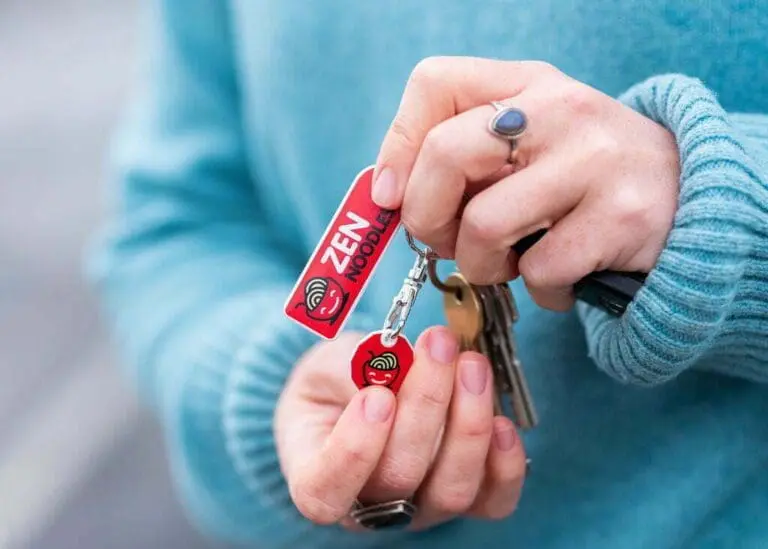 Promotional recycled trolley mate rectangle keyring with printed logo or design