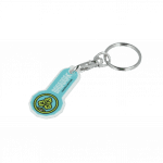 Promotional recycled trolley stick keyring in white with printed logo