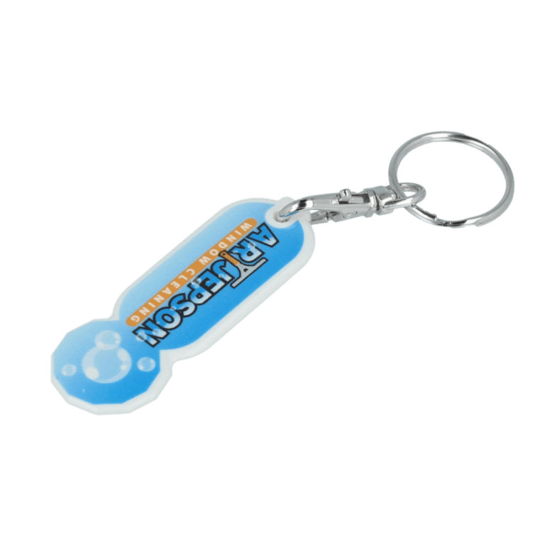 Promotional recycled oblong trolley stick keyring with printed logo