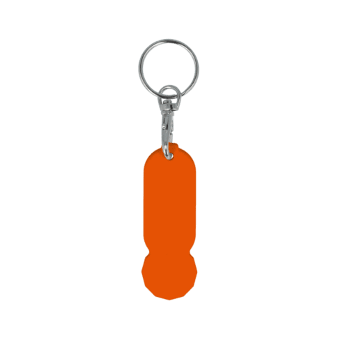 Promotional recycled oblong trolley stick keyring in orange with printed logo