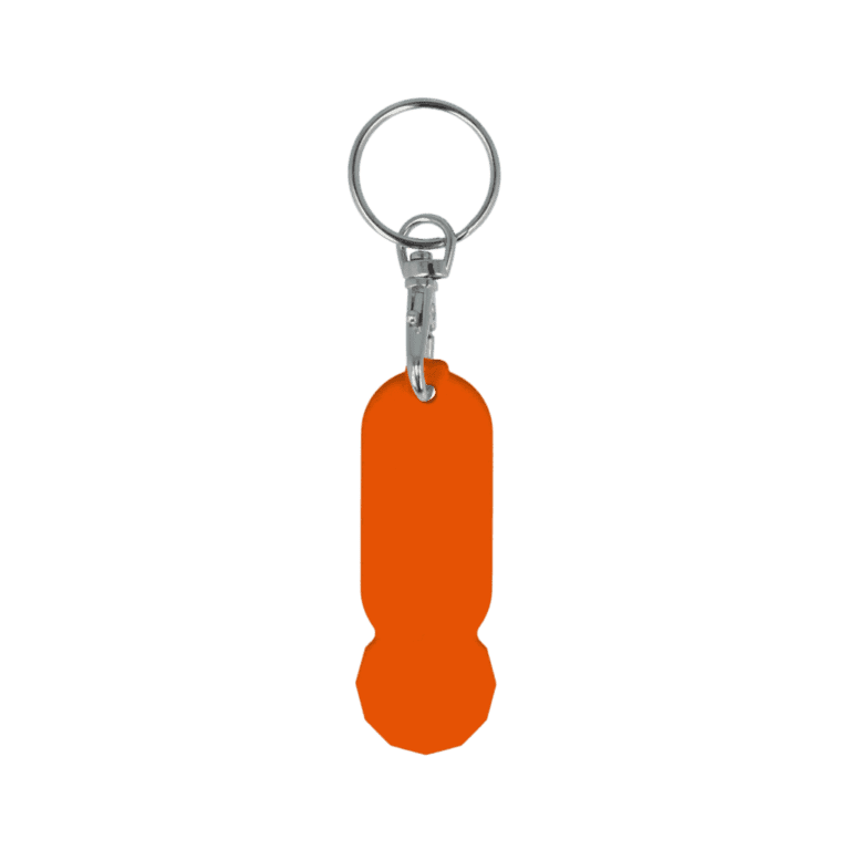 Promotional recycled oblong trolley stick keyring in orange with printed logo