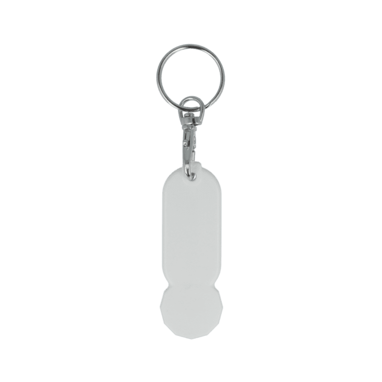 Promotional recycled oblong trolley stick keyring with printed logo