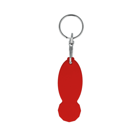 Promotional recycled oval trolley stick keyring in red with printed logo