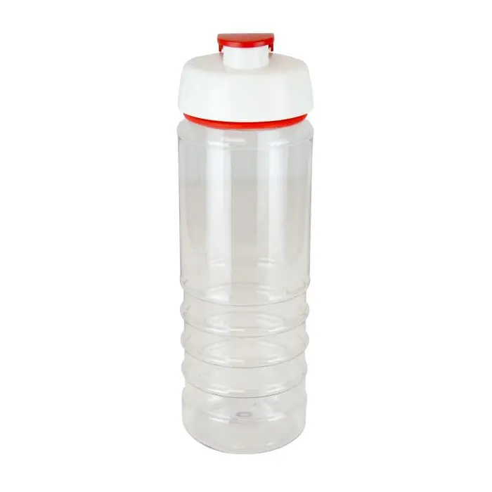 Branded Renzo 750ml Bottle with Coloured Flip Top and a clear body with Red Trim