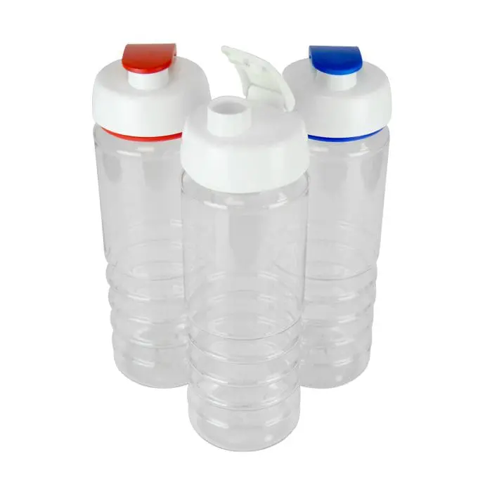 Branded Renzo 750ml Bottle with Coloured Flip Top and a clear body colour range