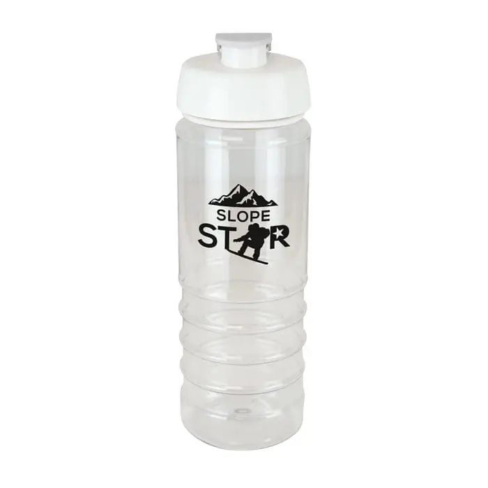 Branded Renzo 750ml Bottle with Coloured Flip Top and a clear body with White Trim