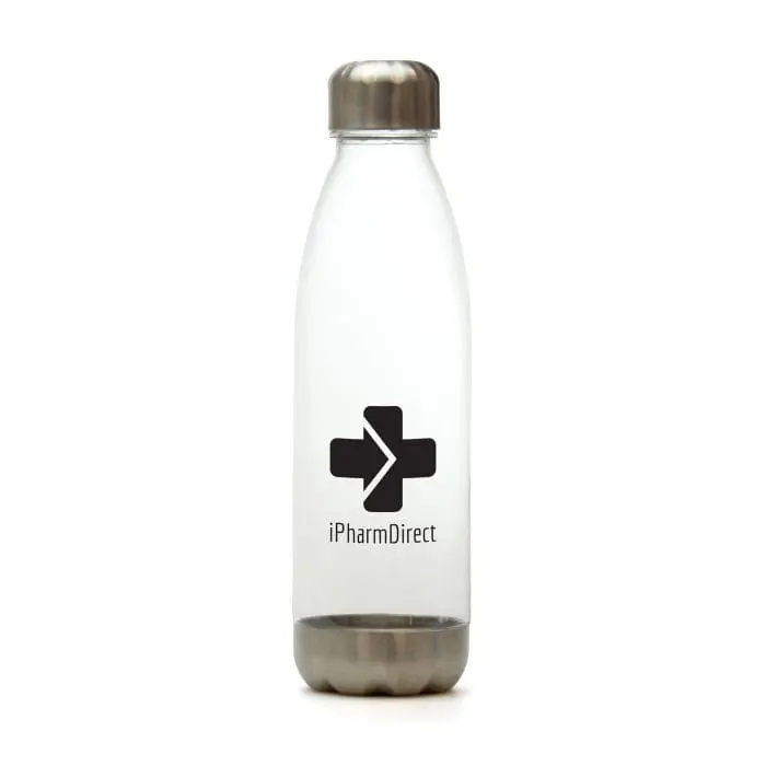 Branded Revive Recycled 650ml Drinks Bottle with Silver lid and Base in Clear