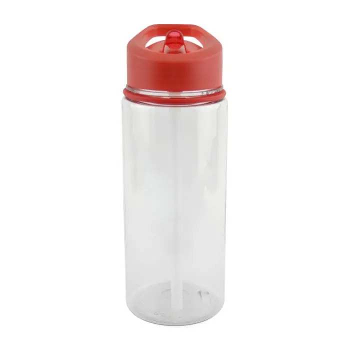 Branded Riley 550ml Sports Bottle with Sipper and Straw and a clear body with Red Lid