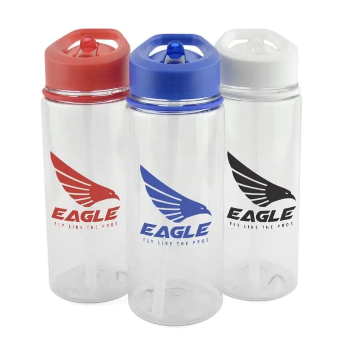 Branded Riley 550ml Sports Bottle with Sipper and Straw and a clear body colour range