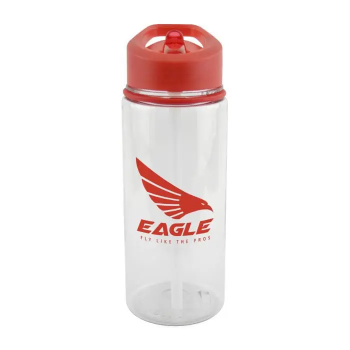 Branded Riley 550ml Sports Bottle with Sipper and Straw and a clear body with Red Lid