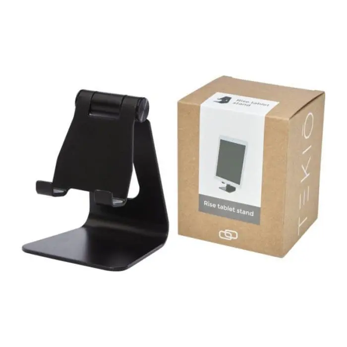 Promotional tablet stand supplied in cardboard box with printed logo