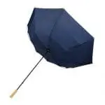 Branded windproof recycled golf umbrella with printed logo and wooden handle