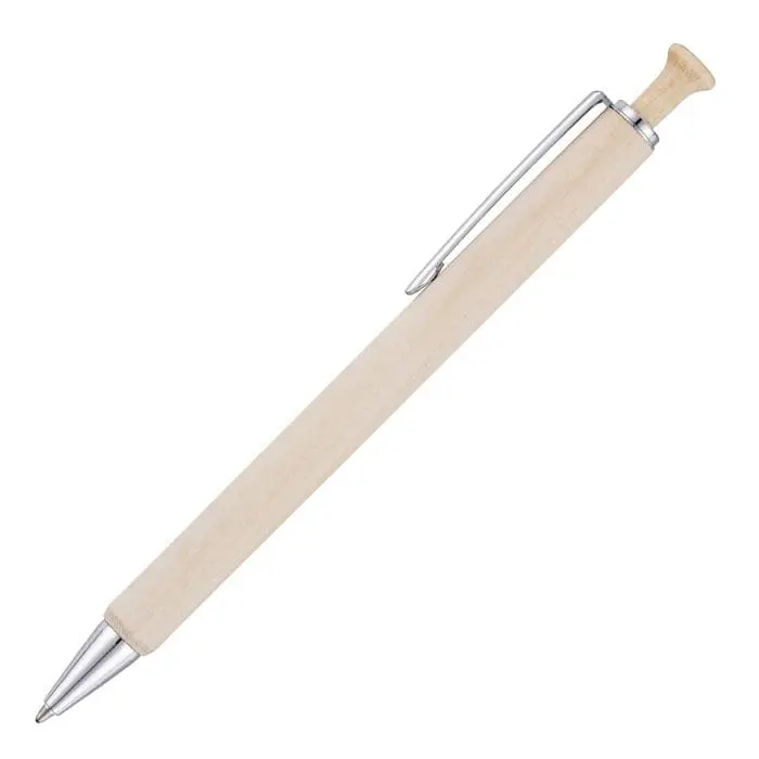 Branded wooden pen with chrome details and printed logo