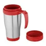 Sanibel Insulated Travel Mug 400ml in Silver with Red Trim