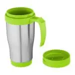 Sanibel Insulated Travel Mug 400ml in Silver with Green Trim