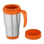 Sanibel Insulated Travel Mug 400ml in Silver with Orange Trim