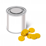 Branded small paint tin with chocolate coins and printed logo