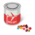 Promotional small paint tin with jelly beans sweets and printed logo