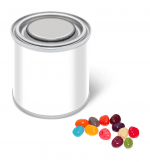 Branded small paint tin with jelly beans and printed logo