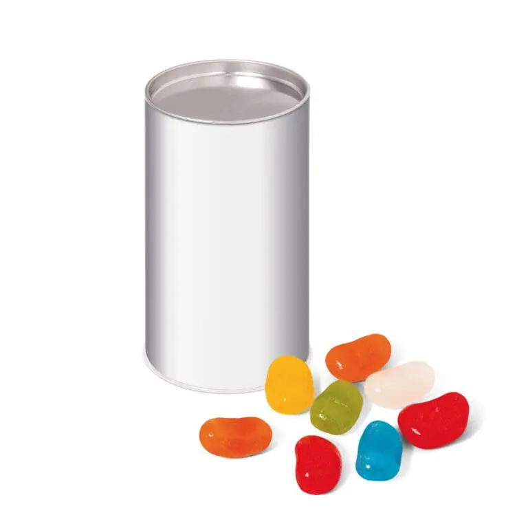 Promotional small snack tube with Jolly Beans sweets and printed logo