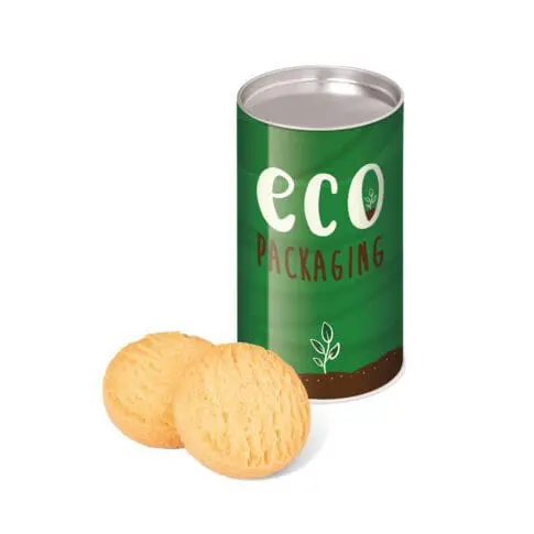 Promotional small snack tube with mini shortbreads and printed logo