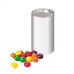 Branded small snack tube with Skittles sweets and printed logo