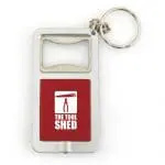 Branded Sofia Plastic Bottle Opener Keyring with Torch in Red