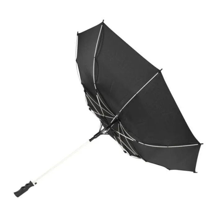 Printed Stark Contrast windproof auto open umbrella in black with coloured trim and printed logo