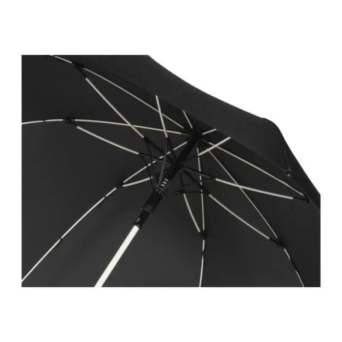 Printed Stark Contrast windproof auto open umbrella in black with coloured trim and printed logo