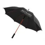 Branded Stark Contrast windproof auto open umbrella in black with red trim and printed logo