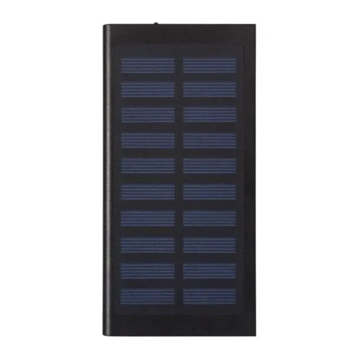 Branded black solar powerbank with printed logo