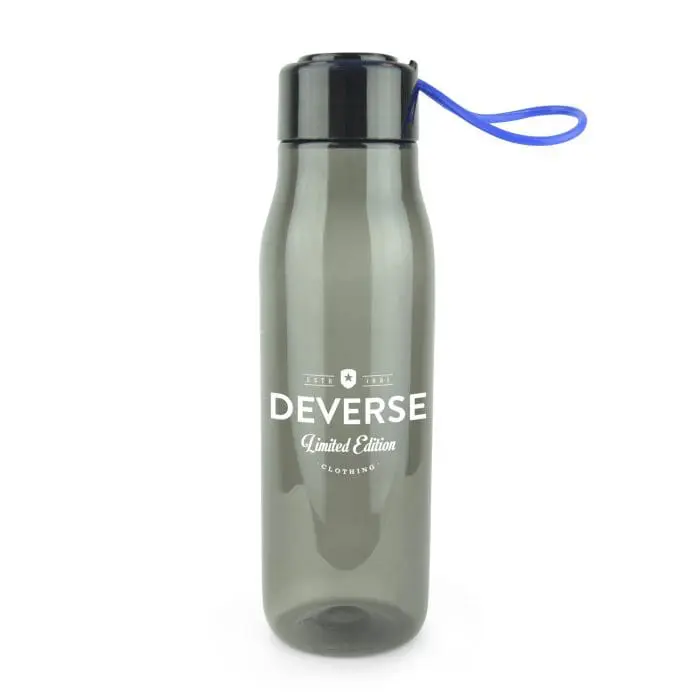 Branded Stephanie Sports Bottle 700ml with Dark Body and Blue Wrist Strap