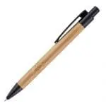 Branded bamboo pen with black recyclable trim and printed logo