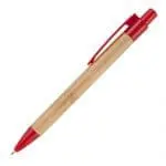 Promotional bamboo pen with red recyclable trim and printed logo