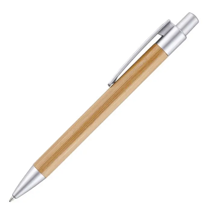 Personalised bamboo pen with recyclable trim and printed logo