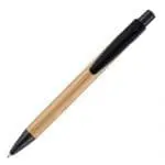 Branded bamboo pen with black recyclable trim and printed logo